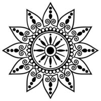 Mandala floral pattern black and white intricate circular design with decorative petals and curved details vector