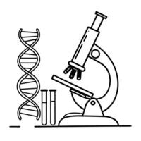 Microscope and dna illustration with test tubes and genetic analysis elements vector
