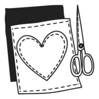 Heart shaped fabric piece with scissors for crafting and sewing project vector