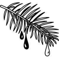 line pine tree branch with dripping resin illustration, organic nature element, black and white art vector