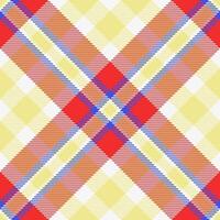 Vibrant plaid pattern in red, yellow, and blue. Perfect for textile design, fashion, or website backgrounds. This energetic and stylish design evokes feelings of warmth and optimism. vector