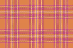 Overlay background check plaid, english texture seamless. Short tartan fabric pattern textile in orange and pink colors. vector