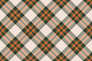Elegant diagonal plaid pattern in autumnal orange, green, and peach tones. Perfect for textile design, fashion, and fallthemed projects. vector