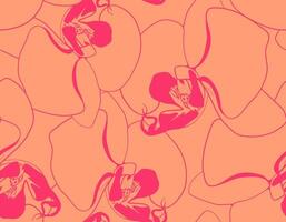 Stylish coral and pink orchid floral pattern. Abstract line art design, perfect for fashion, textiles, and branding. Elegant, modern, and versatile seamless repeat. vector