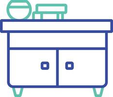 Study table with storage outline dual color illustration icon design vector