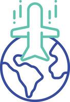 globe flight outline dual color illustration icon design vector