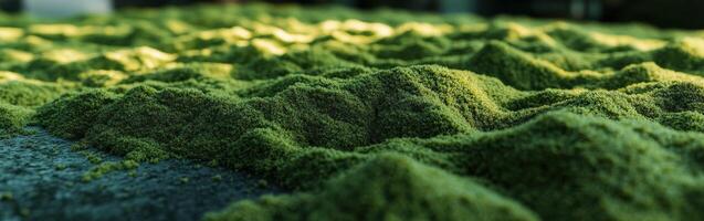 Moringa powder spread across a surface with rich green texture photo