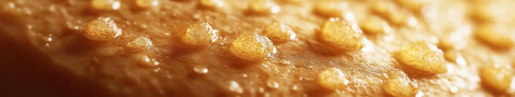 Close look at gouda cheese texture with droplets of moisture photo