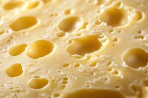 Gouda cheese with characteristic holes and smooth texture photo