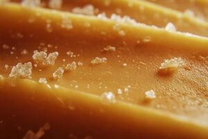 Close-up of gouda cheese with crystalized salt details photo
