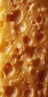 A close up of a piece of cheese with holes photo