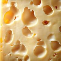 A close up of a piece of cheese with holes photo