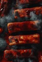 Spicy tteokbokki rests on a plate surrounded by steam photo