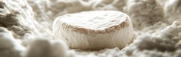 Creamy brie cheese surrounded by a fluffy texture photo