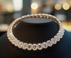 Elegant diamond necklace displayed in a boutique setting photo