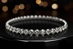 Dazzling diamond bracelet showcased on a reflective surface photo