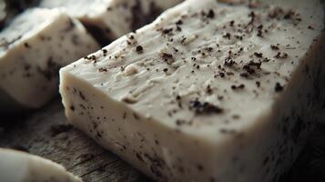 Creamy goat cheese with herbs displayed on a wooden board photo