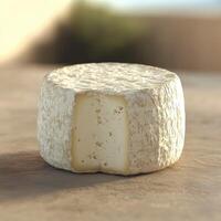 Goat cheese displayed on outdoor table under natural sunlight photo