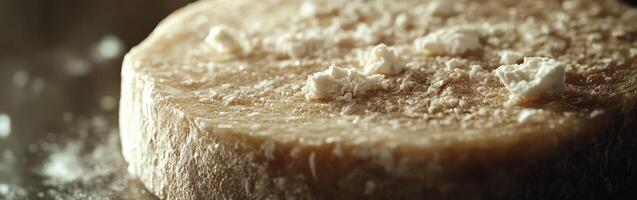 Goat cheese round placed on a wooden surface with texture photo