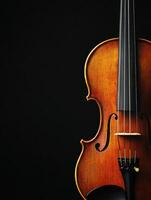 Elegant wooden violin showcased against a dark background photo