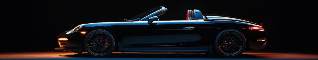 Sleek black convertible car showcased against a dark background photo