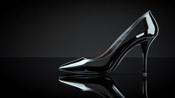 Elegant black high heel shoe showcased against a dark background photo