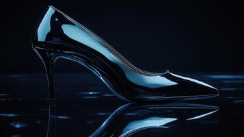 A high heel shoe is reflected in the water photo
