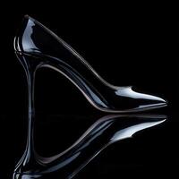 Elegant black high heel shoe showcasing modern design and shine photo