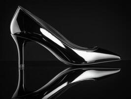 A black and white image of a high heeled shoe photo