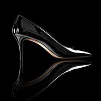 A black high heel shoe with a reflection photo