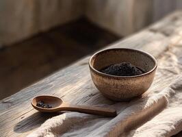Exploring the benefits of shilajit in a rustic setting photo
