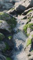 Gentle river water flows over rocky terrain in a natural setting photo