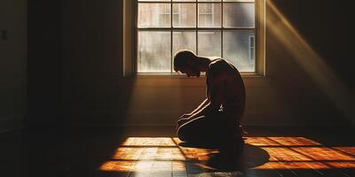 Reflection during golden hour in a quiet room photo