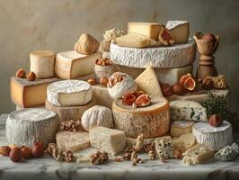 Cheese assortment arranged beautifully for a gourmet display photo