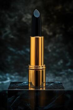 Elegant black lipstick on a luxurious display stand photo