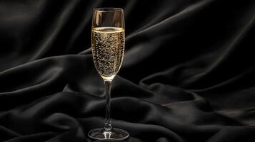 Sparkling drink in an elegant glass on a dark fabric photo
