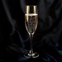 Sparkling champagne in a flute on an elegant black backdrop photo