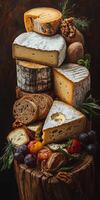 Cheese display with assorted fruits and nuts arranged artistically photo