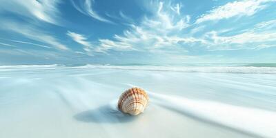 Calm beach scene with a shell on the shoreline photo
