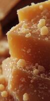 Parmesan cheese blocks with fine texture and golden color displayed invitingly for culinary use photo