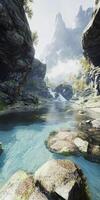 A river in the middle of a mountain range photo