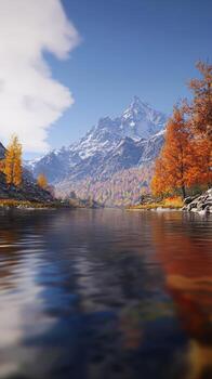 Fall landscape with trees and water photo