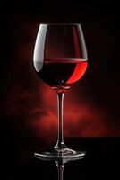 Elegant red wine glass showcased against a dark background with soft lighting enhancing the rich hues of the wine photo