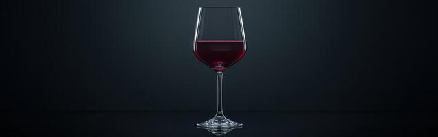 Elegant red wine glass with rich liquid reflecting on a dark surface in a minimalist setting photo