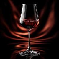Sleek red wine glass reflecting rich tones against a dark, wavy backdrop in an elegant setting photo