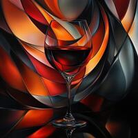 Red wine glass against vibrant abstract background with warm tones and smooth curves photo
