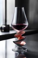 Unique glass design showcases red wine swirling elegantly in modern setting photo