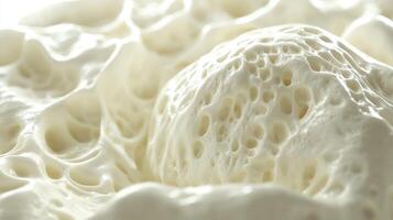 Delicious mozzarella cheese with creamy texture and bubbling surface prominently displayed in close-up view during food preparation photo