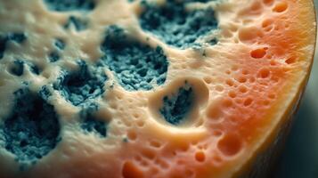 Close-up of blue cheese showcasing unique texture and mold characteristics in a culinary setting photo