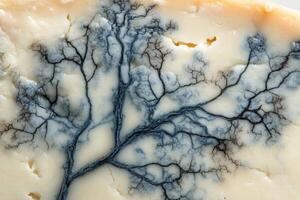 Unique blue cheese showcasing intricate blue-green veins resembling tree branches photo